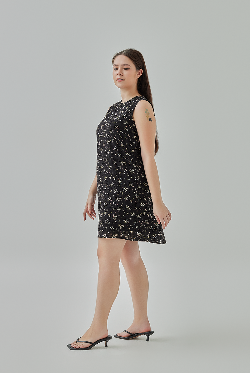 Gracey Floral Shift Dress in Black