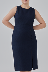 Laura Textured Pegged Dress in Navy Blue