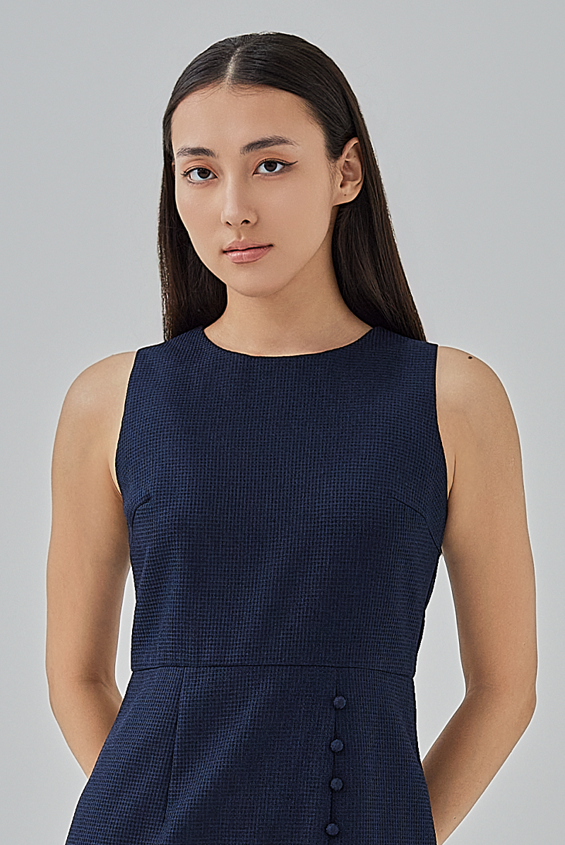 Laura Textured Pegged Dress in Navy Blue