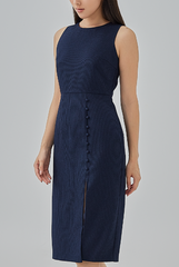 Laura Textured Pegged Dress in Navy Blue