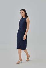 Laura Textured Pegged Dress in Navy Blue