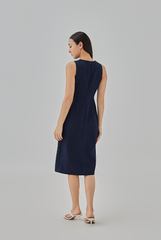 Laura Textured Pegged Dress in Navy Blue