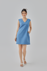 Kayci Paneled Bust Dress in Denim Blue