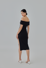 Mei Off-Shoulder Bodycon Dress in Black