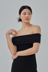 Mei Off-Shoulder Bodycon Dress in Black