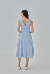 Reign Checkered Fit & Flare Midi Dress in Steel Blue