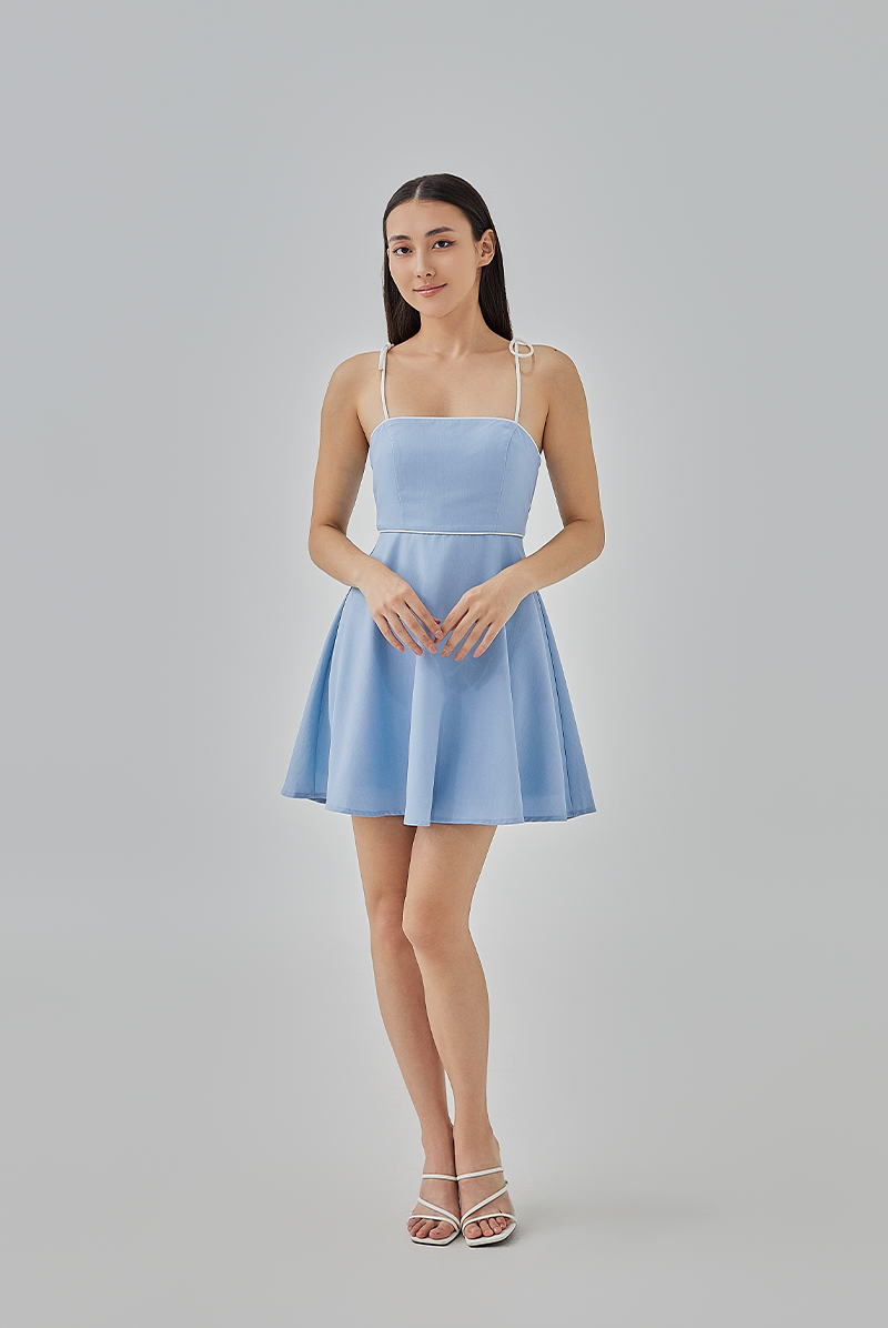 Ayleen Contrast Binding Skater Dress in Chambray Blue