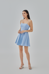 Ayleen Contrast Binding Skater Dress in Chambray Blue