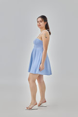 Ayleen Contrast Binding Skater Dress in Chambray Blue