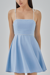 Ayleen Contrast Binding Skater Dress in Chambray Blue