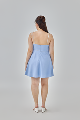 Ayleen Contrast Binding Skater Dress in Chambray Blue