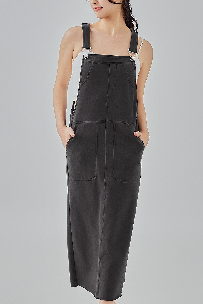 Roxanne Overall Midi Dress in Dark Grey