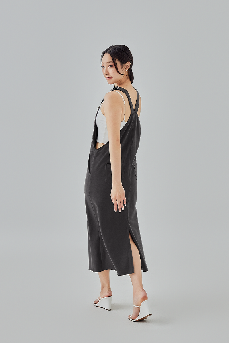 Roxanne Overall Midi Dress in Dark Grey