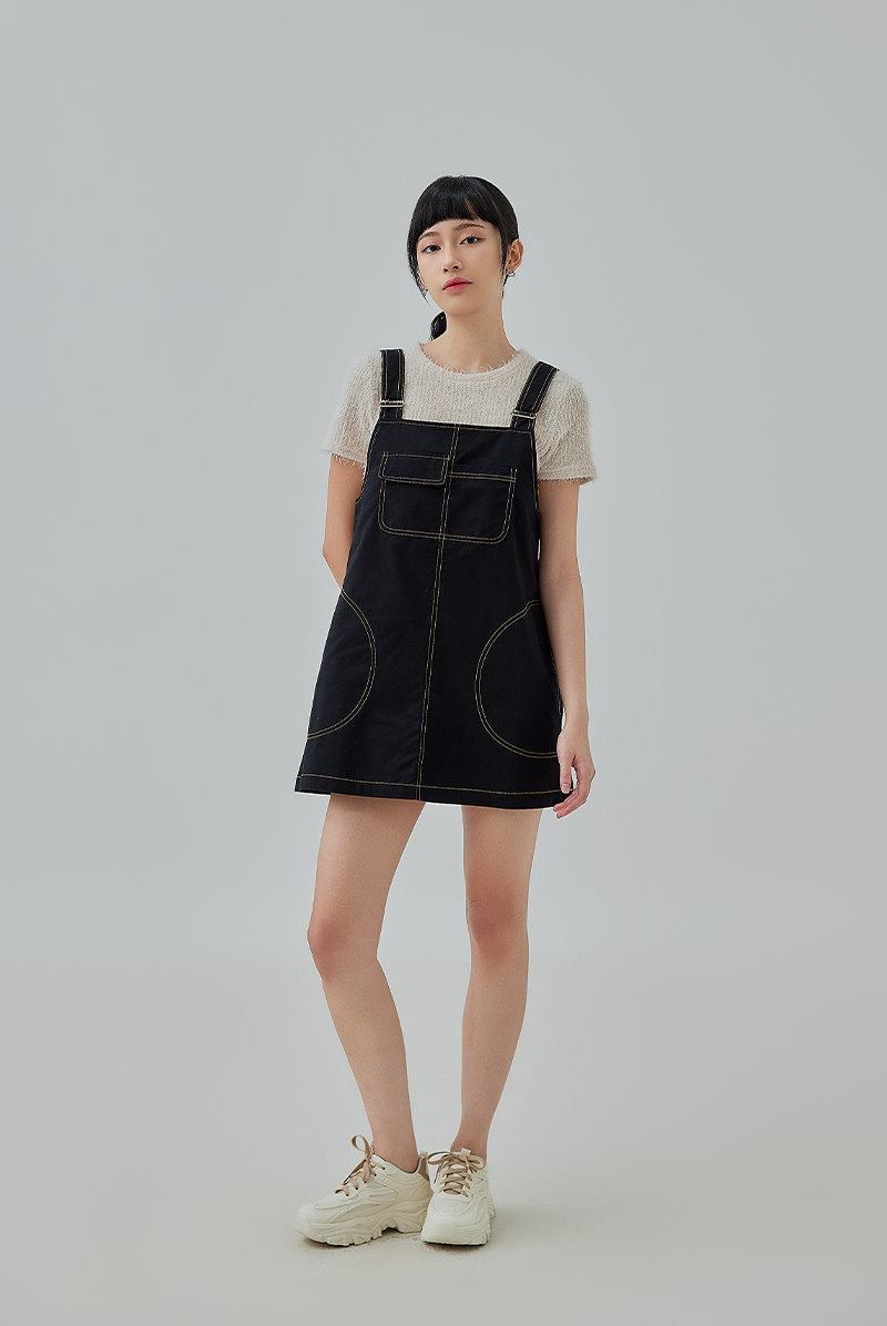 Kori Front Pockets Overall Mini Dress