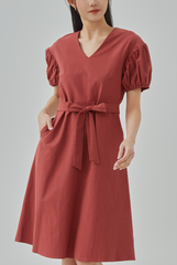 Athena Puff Sleeves A-Line Dress