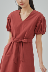 Athena Puff Sleeves A-Line Dress