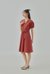 Athena Puff Sleeves A-Line Dress