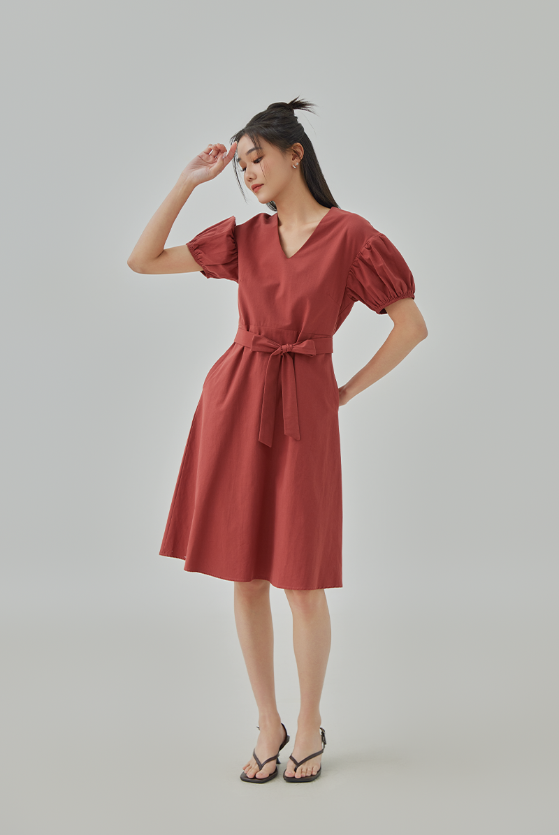 Athena Puff Sleeves A-Line Dress