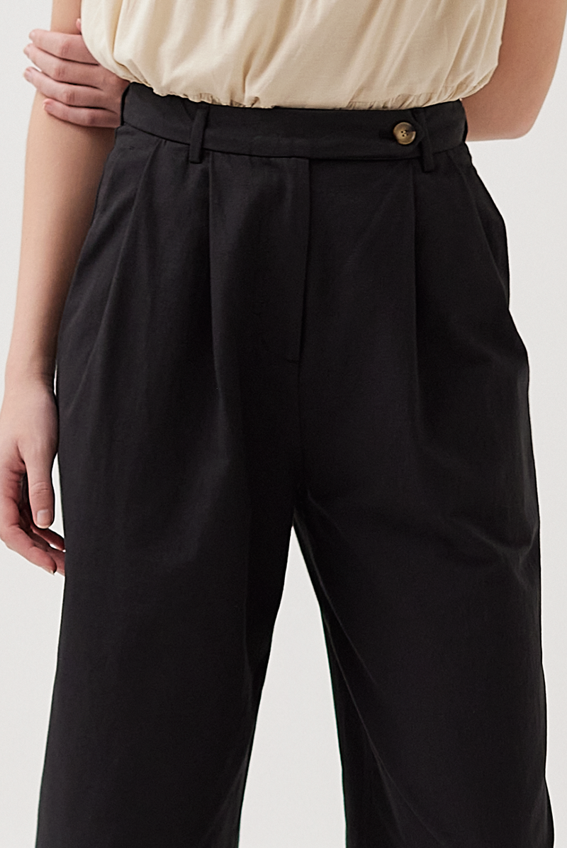 Overlapped Waistband Cropped Pants in Black