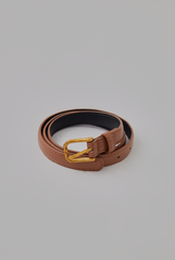 Gold Buckle Leather Belt in Camel