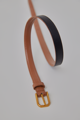 Gold Buckle Leather Belt in Camel