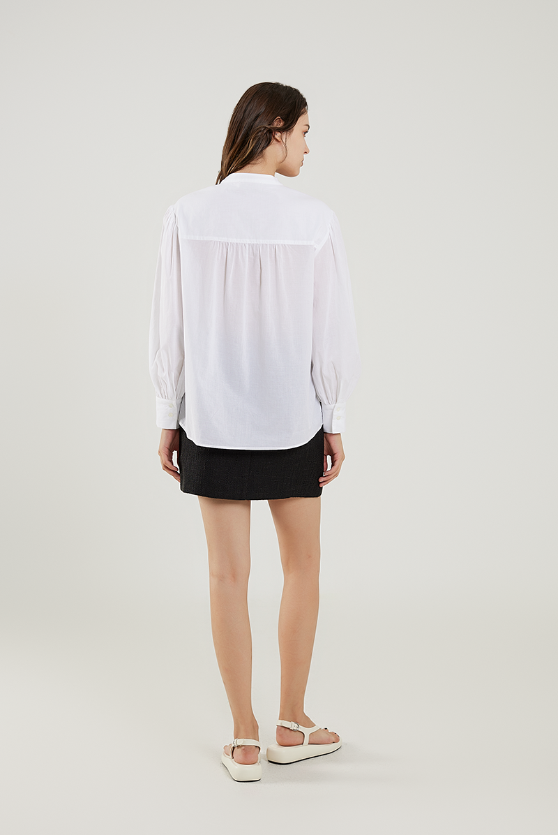 Stand Collar Cotton Shirt in White