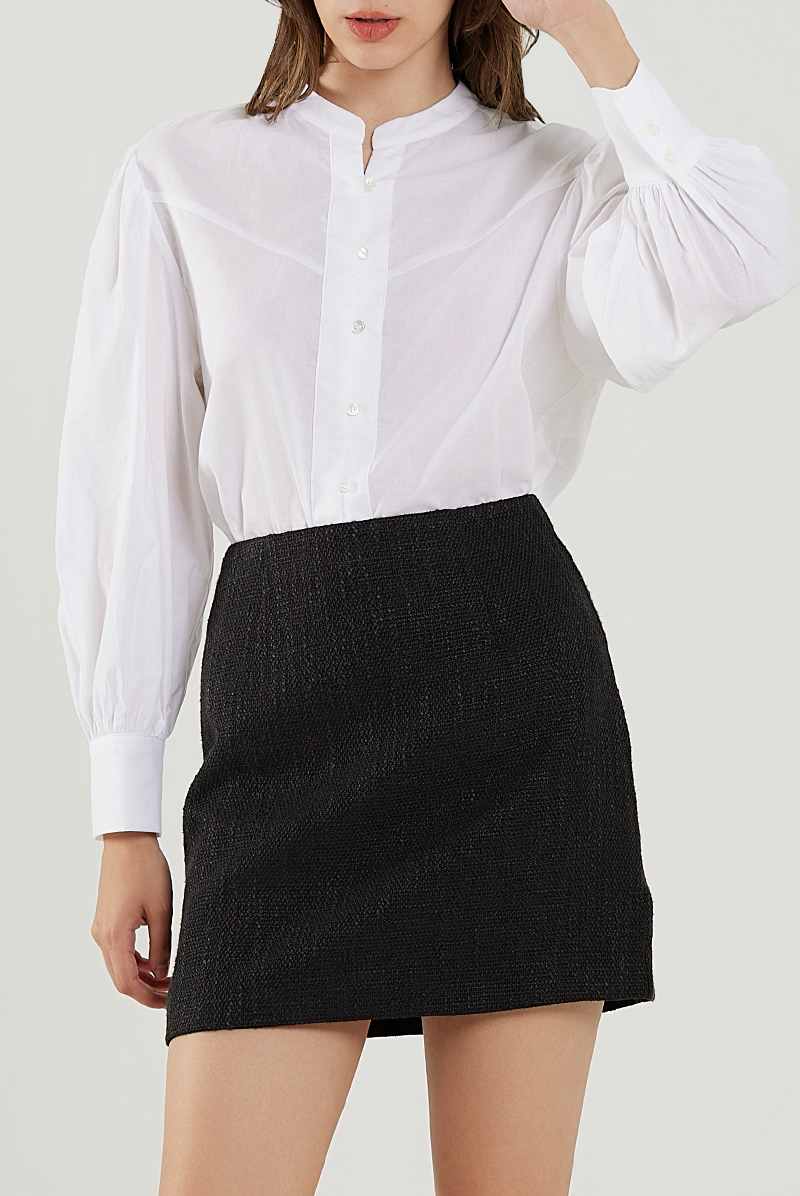 Stand Collar Cotton Shirt in White