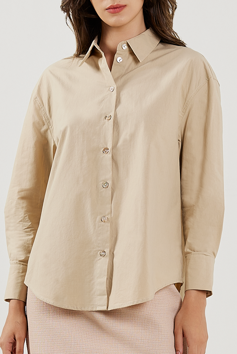 Curved Hem Drop Shoulder Shirt