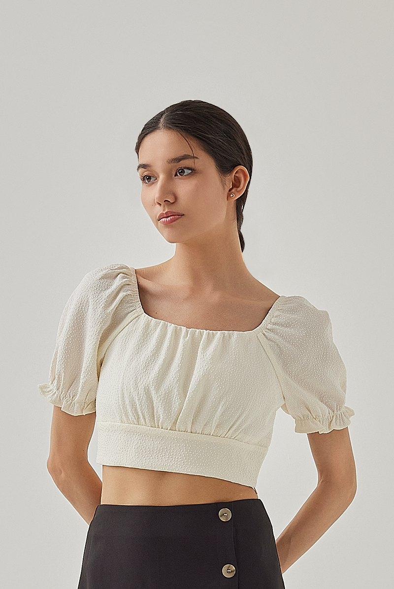 Malia Textured Square Neck Crop Top in Cream