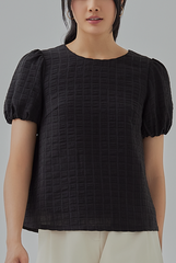 Billie Textured Puff Sleeves Blouse in Black