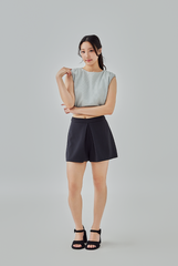 Eliza Padded Shoulders Textured Crop Top