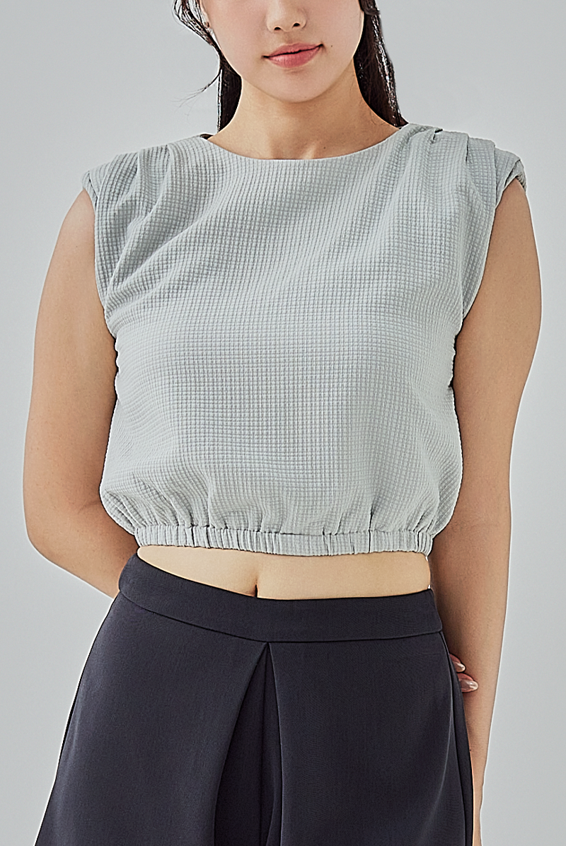 Eliza Padded Shoulders Textured Crop Top