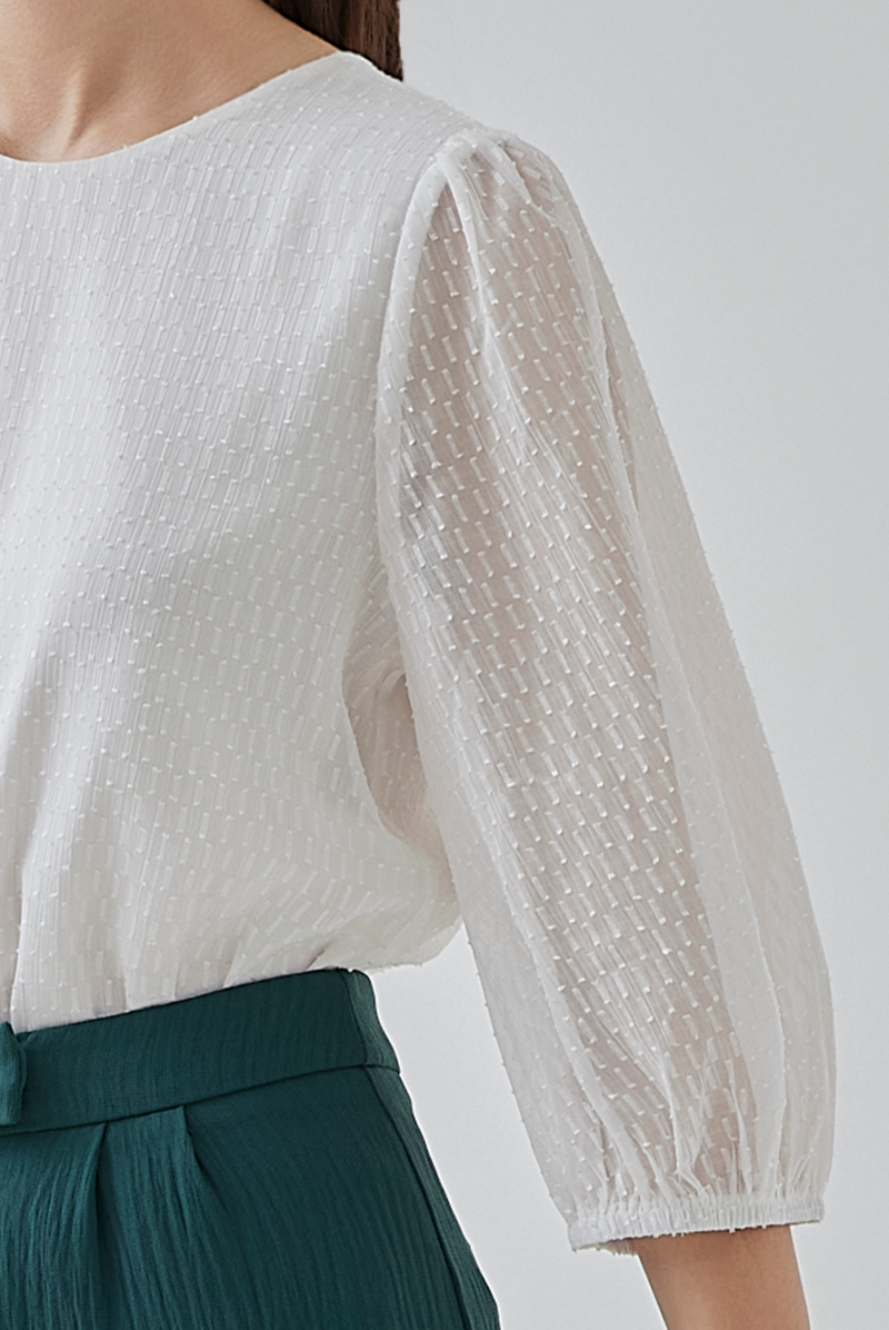 Mia ¾ Sleeves Textured Top in White