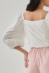Sophie Textured Puff Sleeve Top in White 