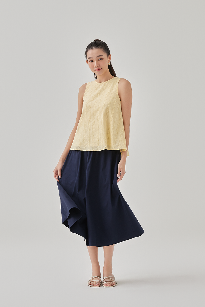 Aaira Textured Self-Tie Ribbon Top in Banana