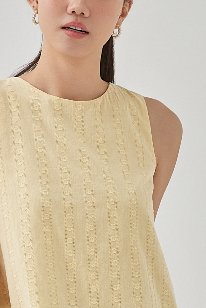 Aaira Textured Self-Tie Ribbon Top in Banana