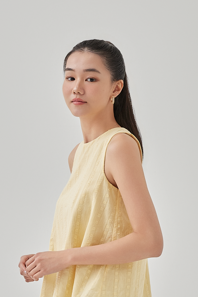 Aaira Textured Self-Tie Ribbon Top in Banana