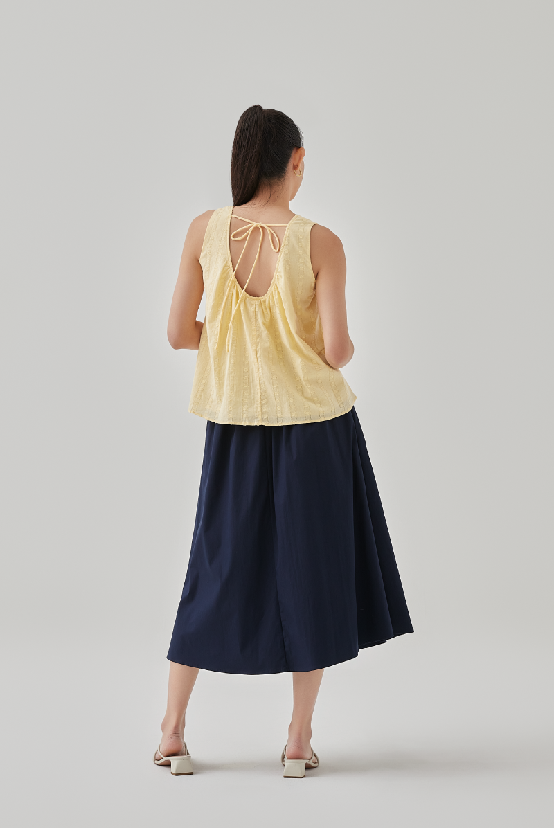 Aaira Textured Self-Tie Ribbon Top in Banana