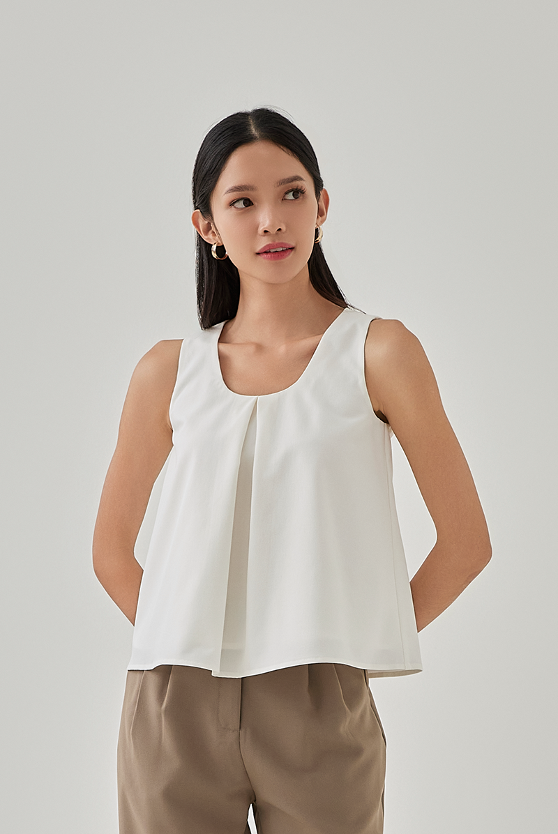 Katherine Inverted Box Pleat Top in White 