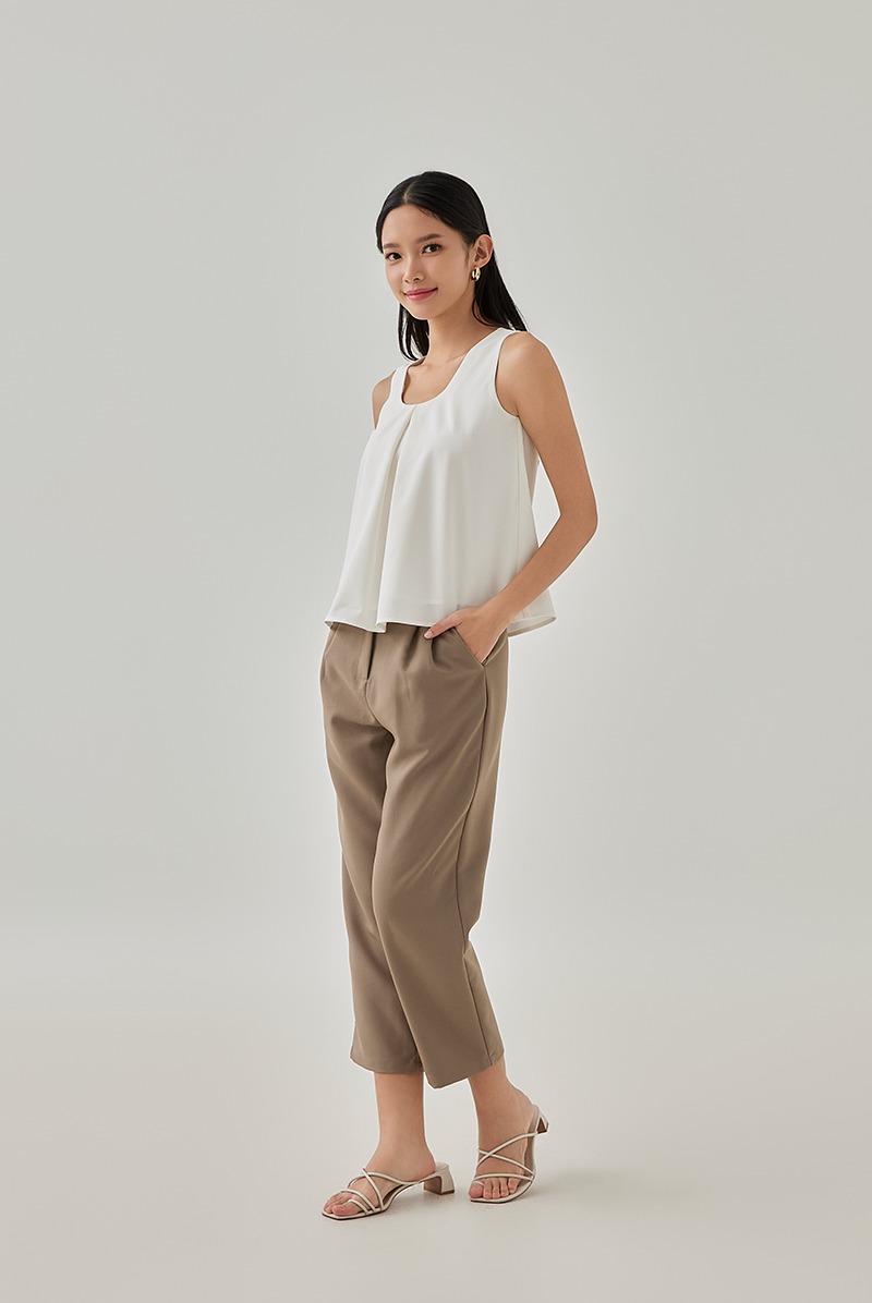 Katherine Inverted Box Pleat Top in White