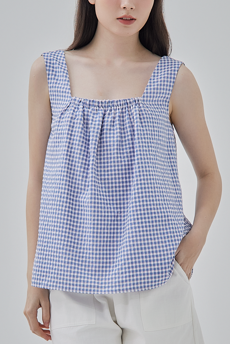 Elyn Checkered Tent Top in Blue