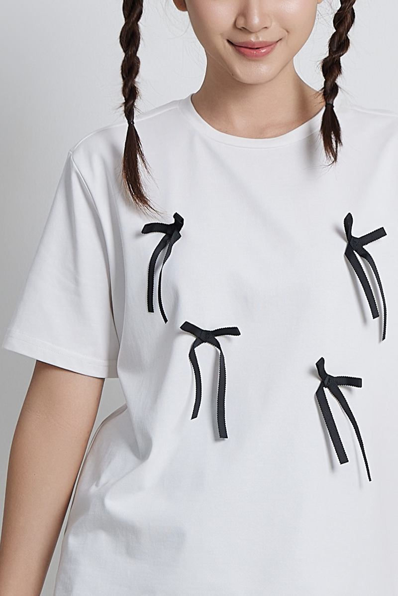 Pyper Black Ribbons T-Shirt in White