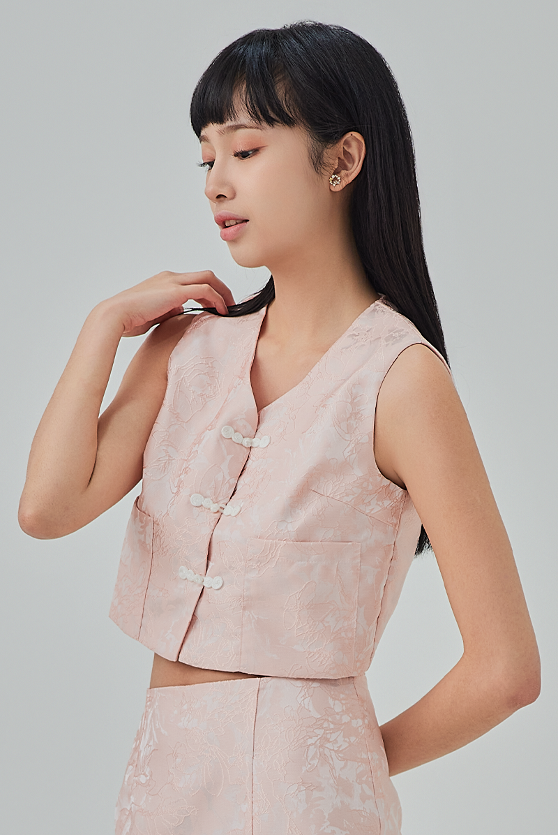 Krystal Cheongsam Inspired Top - Rose