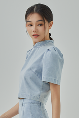 Liley Mandarin Collar Denim Top