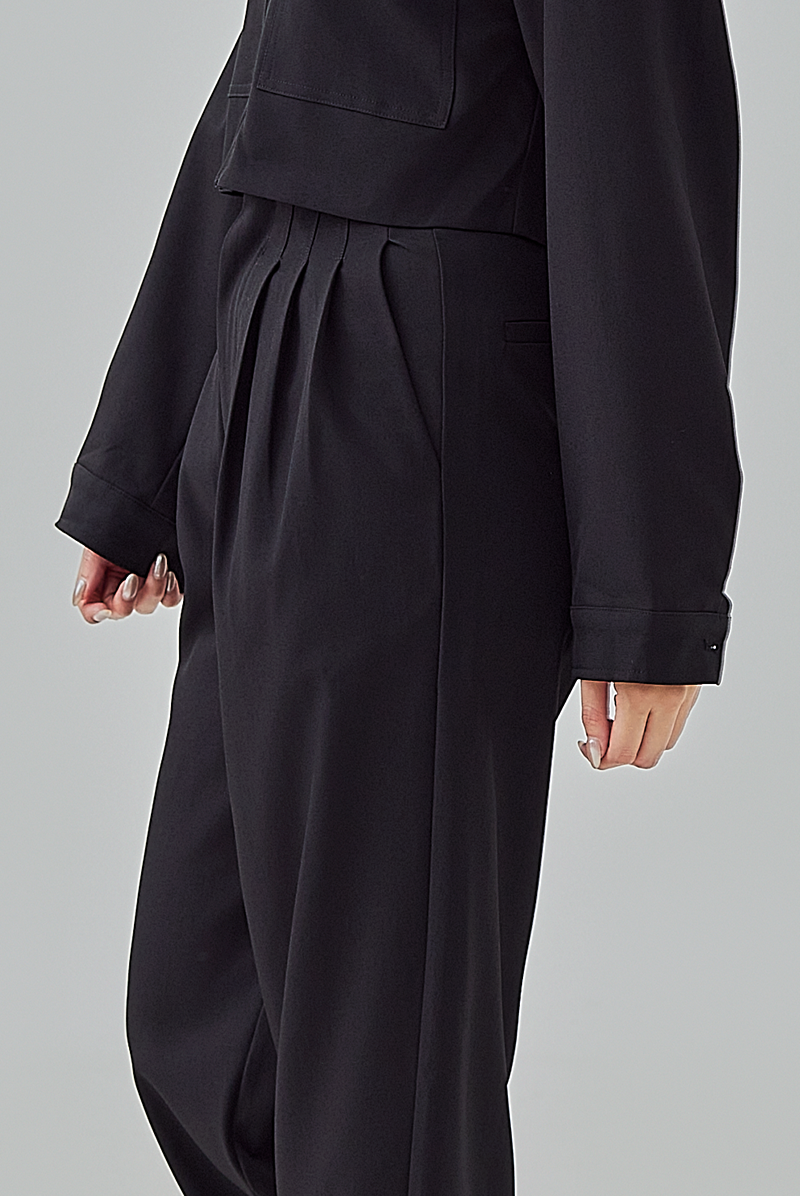 Aida Triple-Pleated Straight Leg Pants in Black