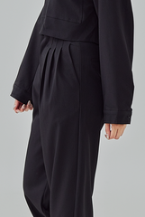 Aida Triple-Pleated Straight Leg Pants in Black