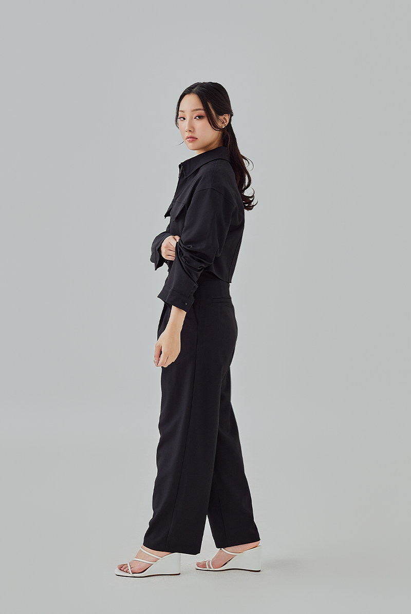 Aida Triple-Pleated Straight Leg Pants in Black