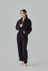 Aida Triple-Pleated Straight Leg Pants in Black