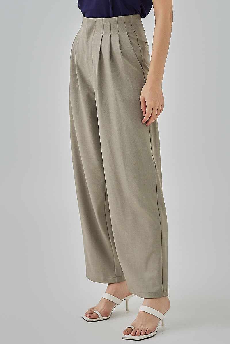 Aida Triple-Pleated Straight Leg Pants in Truffle