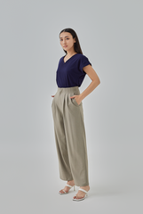 Aida Triple-Pleated Straight Leg Pants in Truffle